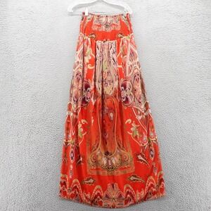 Soma Strapless Paisley Print Maxi Dress Small Red Womens Smocked‎ Beachy Boho